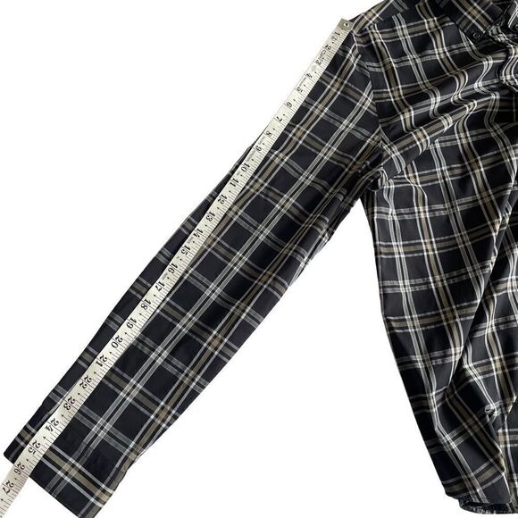 EXPRESS Fitted Black & White Plaid Nylon Button Down Dress Shirt Men’s Medium - Picture 4 of 6